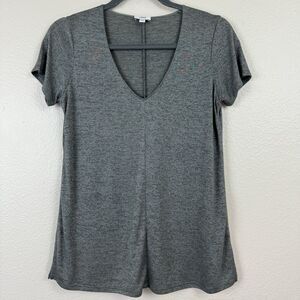 Vince Metallic Gray Short Sleeve V-Neck Lightweight Knit Top T-Shirt Tee XS